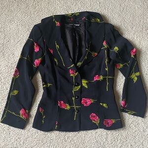 Betsy Johnson black/ rose print light weight jacket
